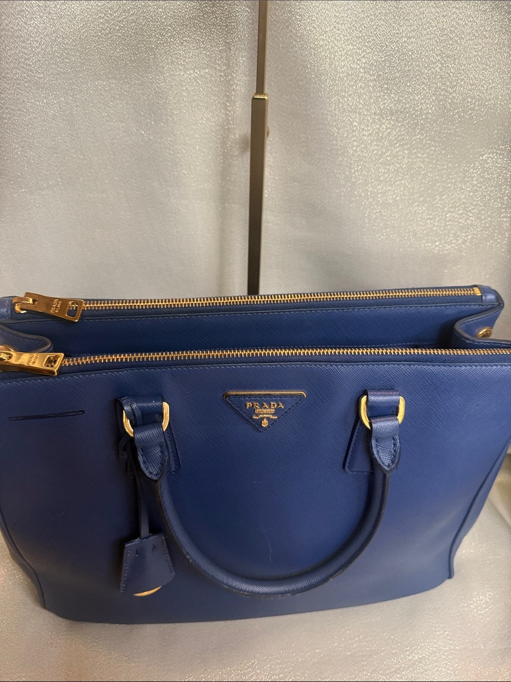 Prada Blue Saffiano Leather Satchel with Gold Hardware - Picture 9 of 9